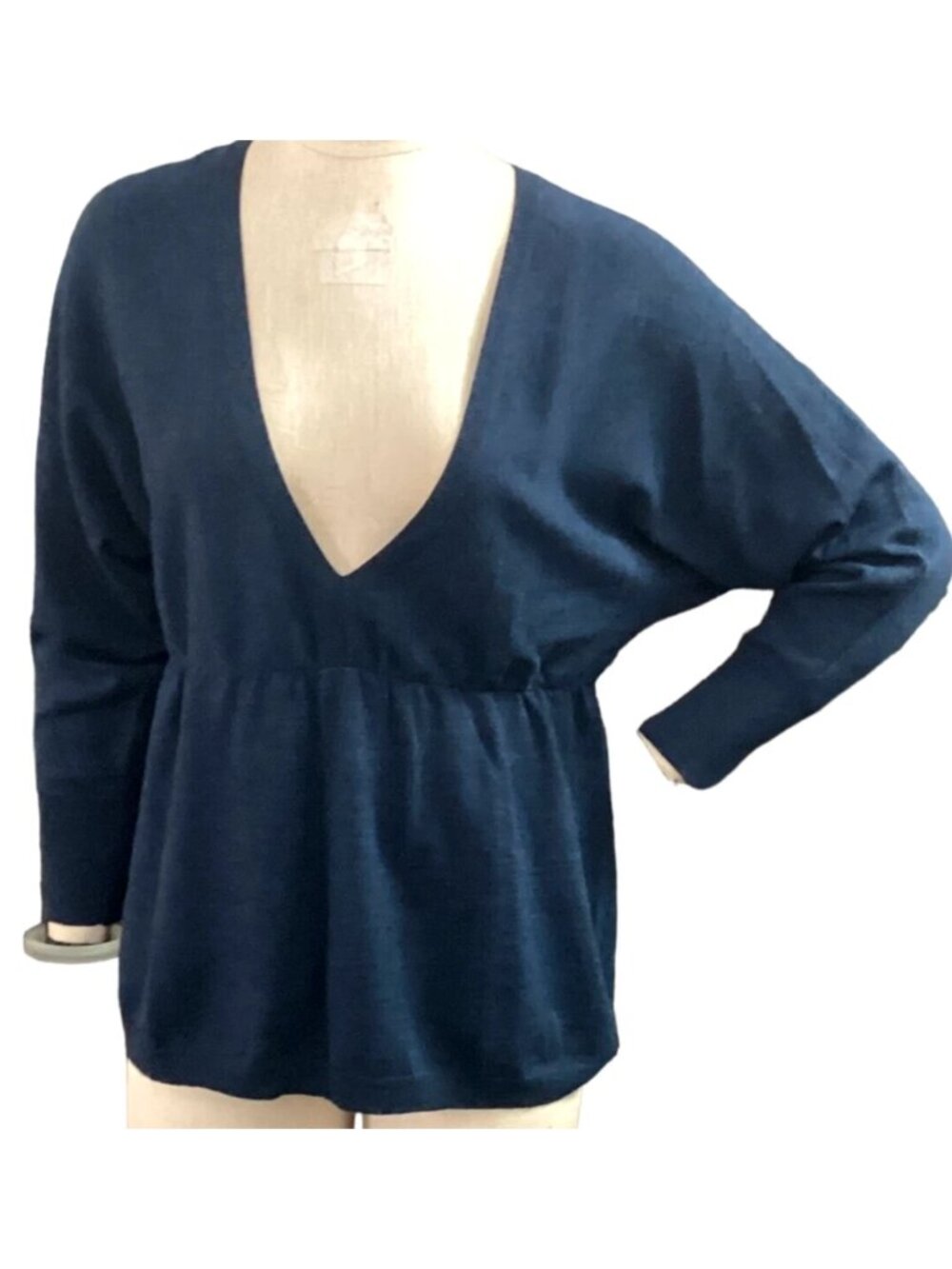 Ann Taylor LOFT V-Neck Merino Wool-Acrylic-Cashmere Sweater Knit Top M Blue 184M